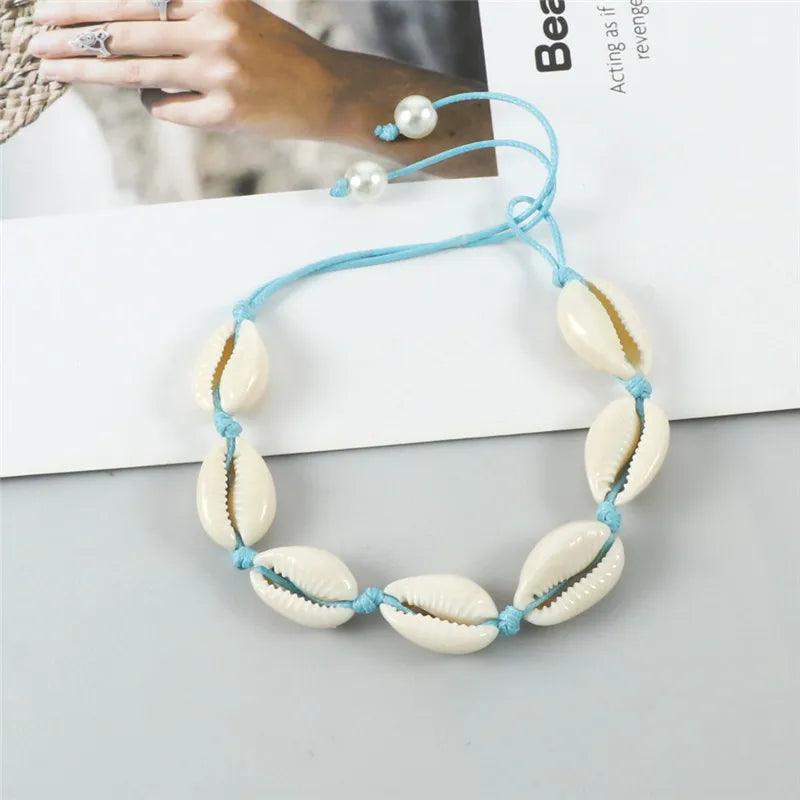 Vintage Boho Shell Bracelet Handmade Rope Chain Natural Shell Cowrie Charm Strand Bracelet Women Femme Ankle Jewelry Party Gifts