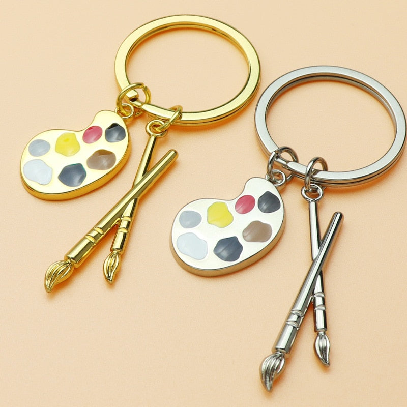 Painter Palette Pendant Keychain Brush Artist Key Chain Car Heart-shaped Cute KeyRing Art Course Souvenir Gift Women Child - Charlie Dolly