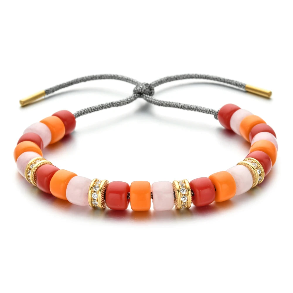 Vintage Boho Handmade Pull Tie on Rope Bracelet DIY Natural Stones Crystal Charm Beads Stone Trendy Bracelet Lucky Jewelry