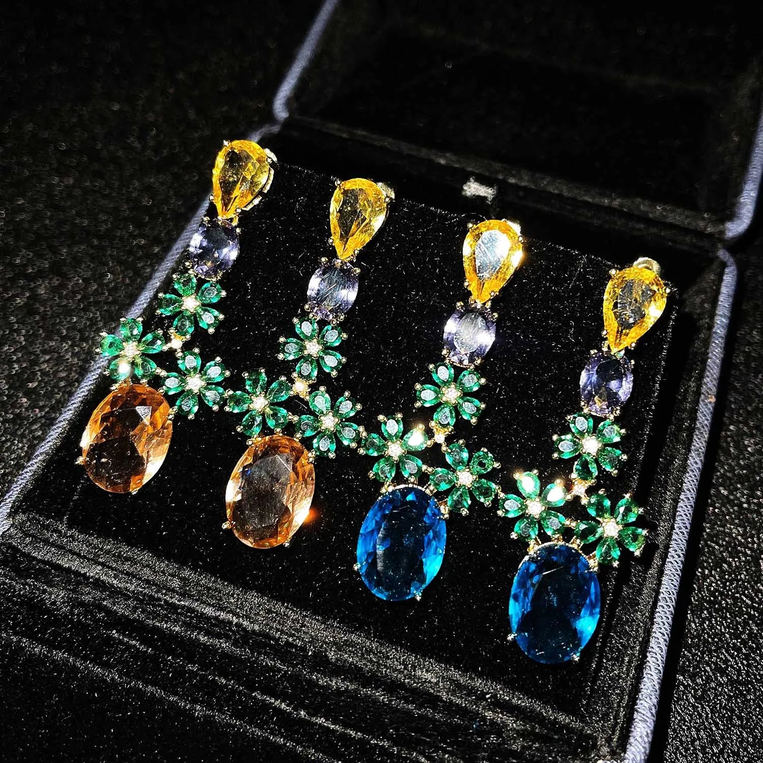 Foydjew Bohemian Boho Style Champagne Zircon Crystal Flower Earrings 925 Silver Needle Fashion New Dangle Earring For Women