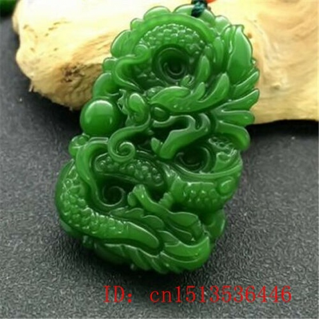 Natural Green Jade Dragon Carved Amulet Necklace
