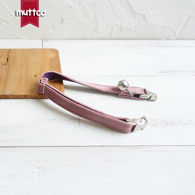 MUTTCO   Adjustable cat collar THE BABY PINK handmade pet products 2 sizes metal buckle double cloth cat collar UCC080