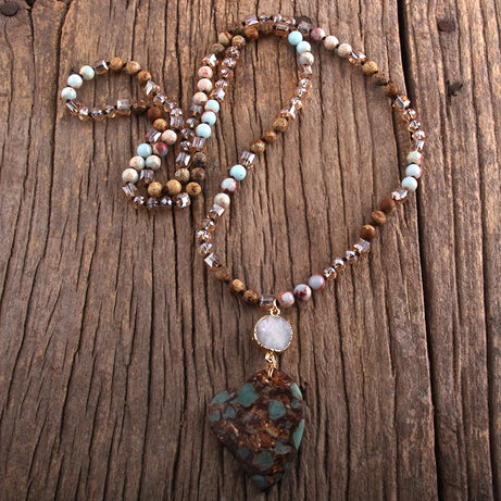 Fashion Bohemian Jewelry Boho Gift Natural Stones With Druzy Links Heart Stone Pendant Necklaces For Women - Charlie Dolly