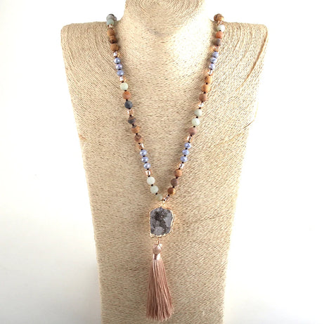 Knotted Natural Stone Long Tassel Necklace Jewelry