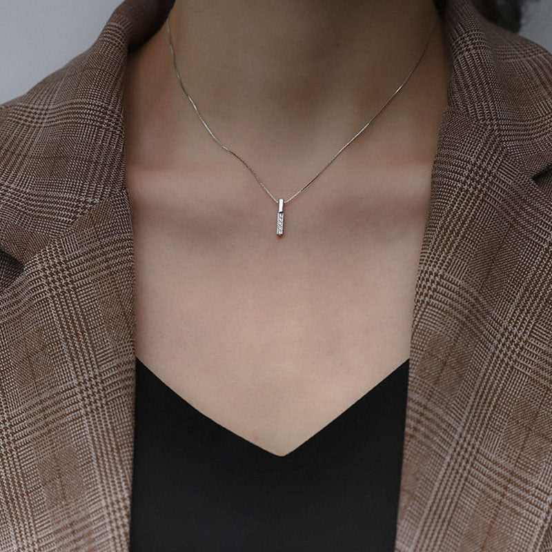 925 Sterling Silver Necklace Simple Geometric Cubic Zircon Necklace Shiny Exquisite Clavicle Chain Ladies Fashion Jewel - Charlie Dolly