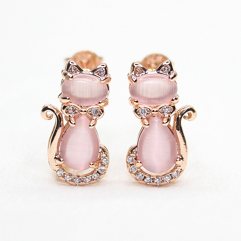 HuiSept Trendy 925 Silver Earrings Cat Shape Pink Rose Quartz Zircon Gemstones Jewelry Stud Earrings for Women Wedding Wholesale - Charlie Dolly