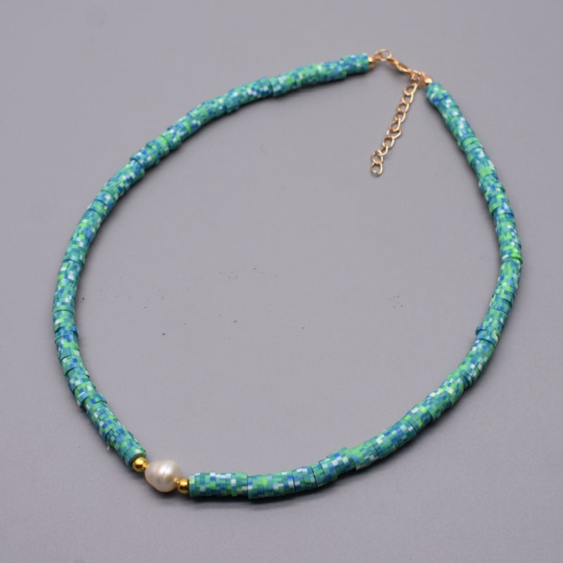 New Colour Boho Natural Fresh Water Pearl Necklace Color Soft Polymer Clay Beads Choker Necklace Beach Femme Jewelry Gift - Charlie Dolly