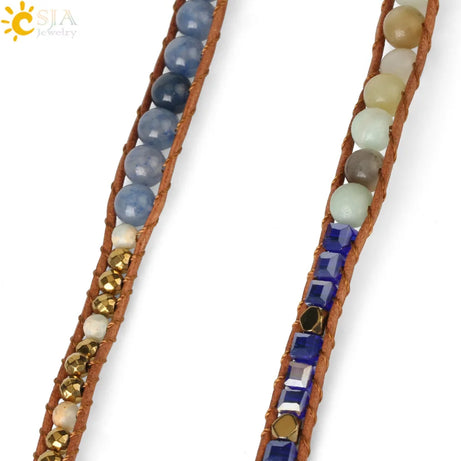 Natural Stone Multi layer Leather Bracelet for Women Blue Aventurine Crystal Hematite Bead Wrapped Bracelet 5  Boho Jewelry S564 - Charlie Dolly