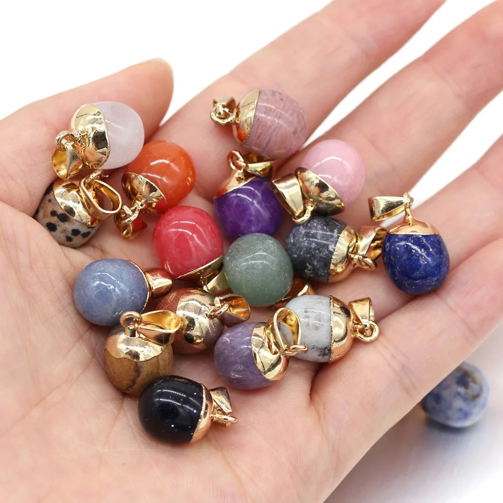 2pc Natural Stone Pendants Reiki Heal Small Round Lapis lazuli Opal for Trendy Jewelry Making Necklace Earrings Gift - Charlie Dolly