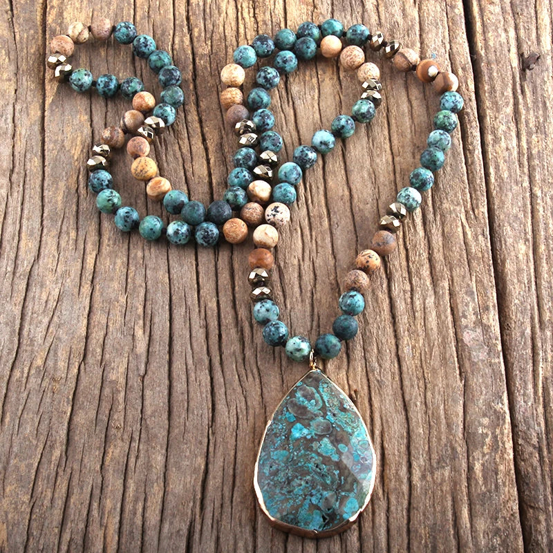 Fashion Boho Jewelry Natural Stones With Semi Precious Pendant Necklaces Women Bohemia Necklace Gift