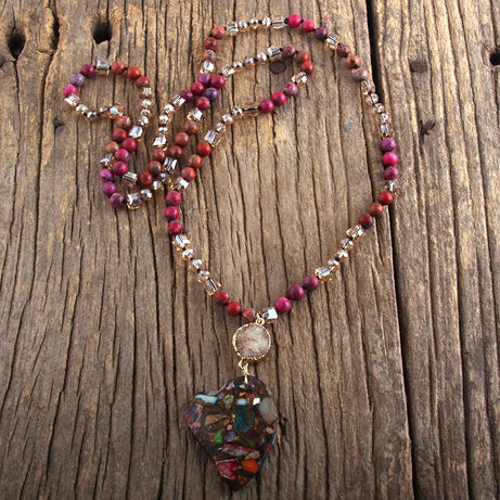 Fashion Bohemian Jewelry Boho Gift Natural Stones With Druzy Links Heart Stone Pendant Necklaces For Women - Charlie Dolly