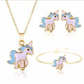 4pcs/set Necklace Earrings Cartoon Unicorn Necklace Earring Jewelry Pink Girls Gift Jewelry Jewelry  Earring and Necklace Set - Charlie Dolly