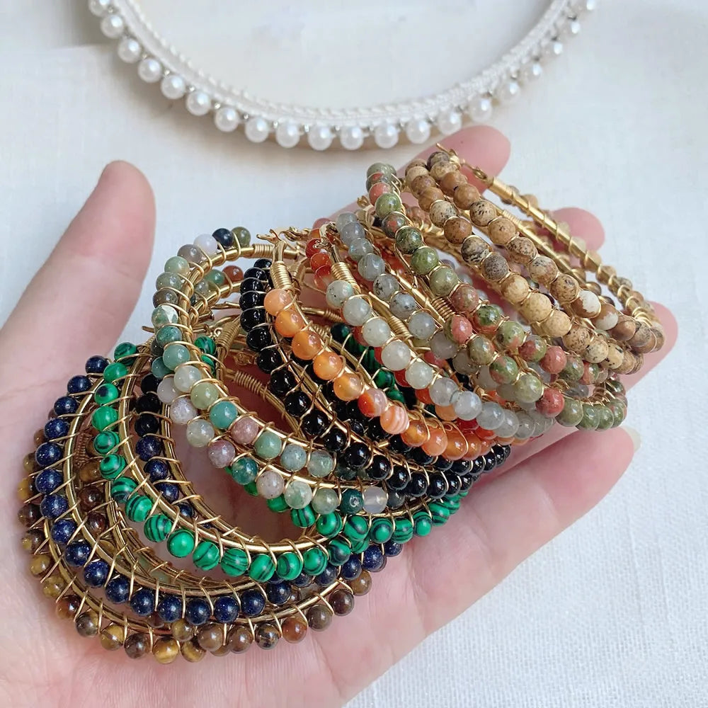 50mm Large Natural Stone Earrings for Women Ear Ring Agates Crystal Gold Plated Stainless Steel Circle Hoop Earring Boho Jewelry