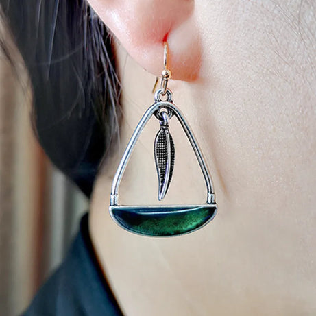 Green Enamel Coconut Leaf Pearl Drop Earrings Jewelry