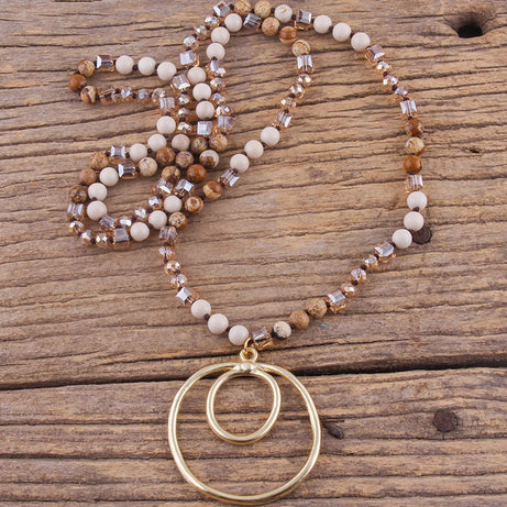 Round Pendant Knotted Stone Necklace Jewelry