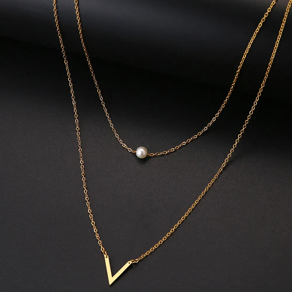 Stainless Steel Necklaces Fashion Multilayer Style Pearl "V" Simple Geometry Necklace For Women Jewelry Party Friends Gifts 2022 - Charlie Dolly