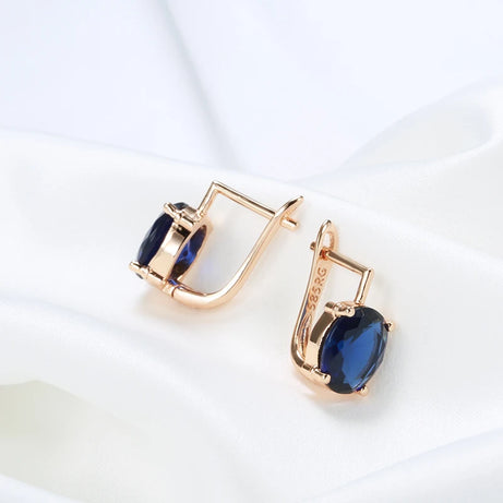 Blue Zircon Drop Earrings, Rose Gold Luxury Wedding Crystal Jewelry
