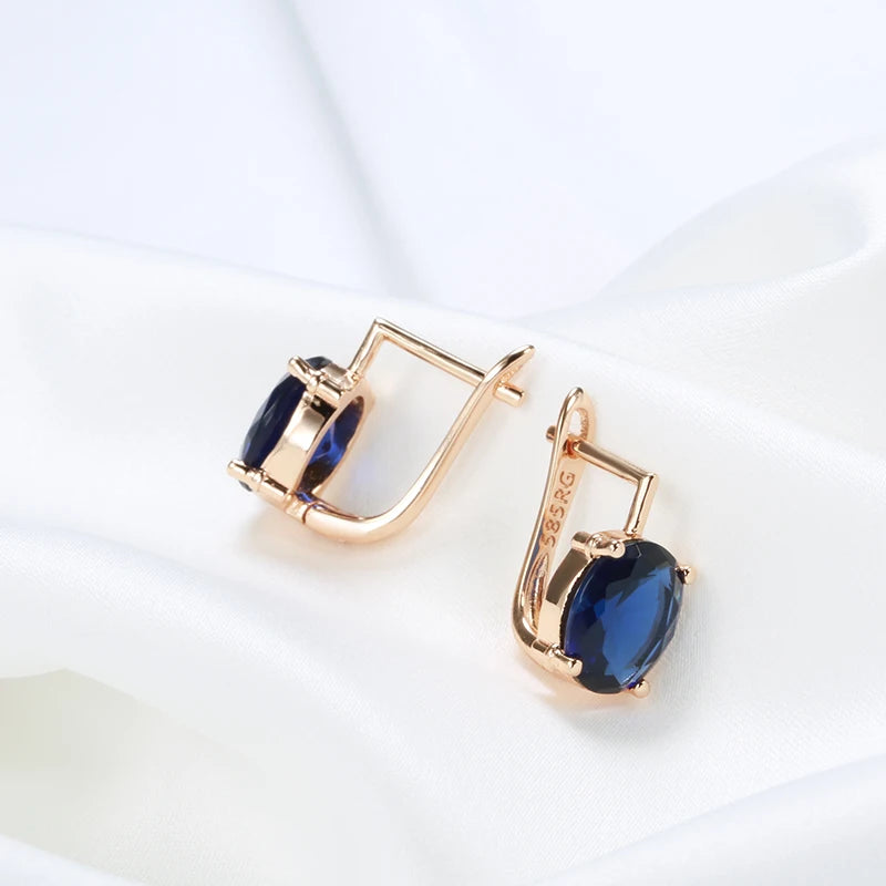 Kinel Luxury Blue Stone Earrings 585 Rose Gold Simple Natural Zircon Drop Earrings for Women Trendy Wedding Jewelry Crystal Gift