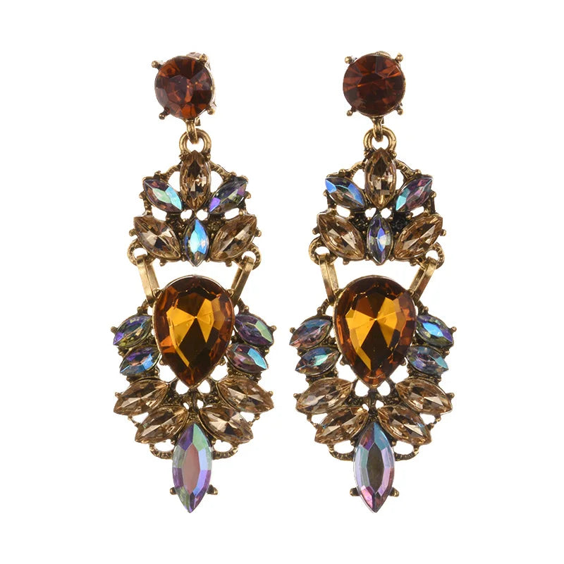Boho Ethnic Water Crystal Drop Earrings Women's Jewellery Geometric Statement Long Dangle Earring Femme Indian Big Earring