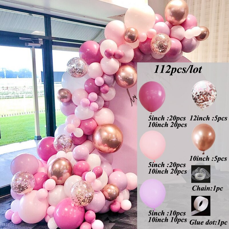 115pcs Balloon Arch Garland Rose Gold Chorme Metallic Balloons Pink Globos Happy Birthday Party Decorations Wedding Baby shower - Charlie Dolly