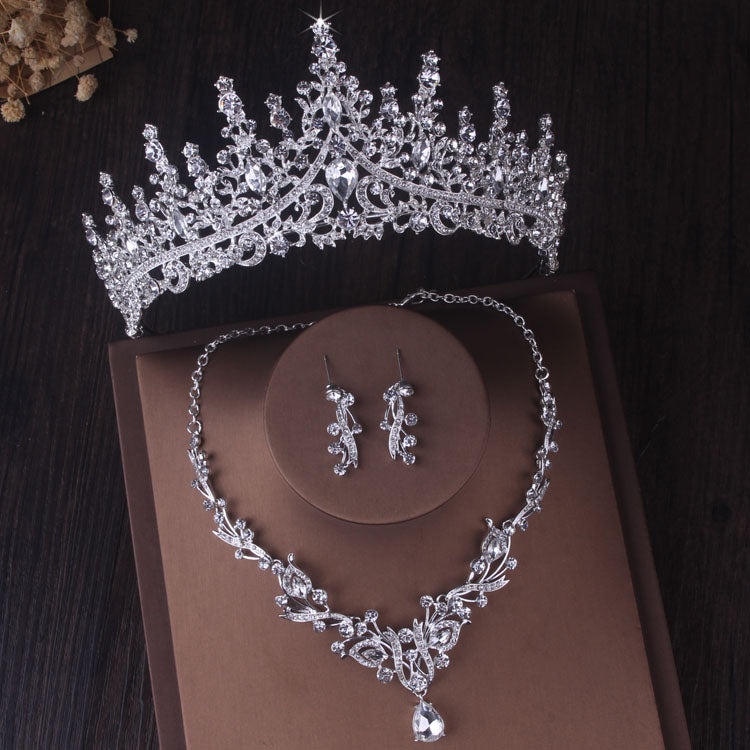 Gorgeous Silver Color Crystal Bridal Jewelry Sets Fashion Tiaras Crown Earrings Choker Necklace Women Wedding Dress Jewelry Set - Charlie Dolly