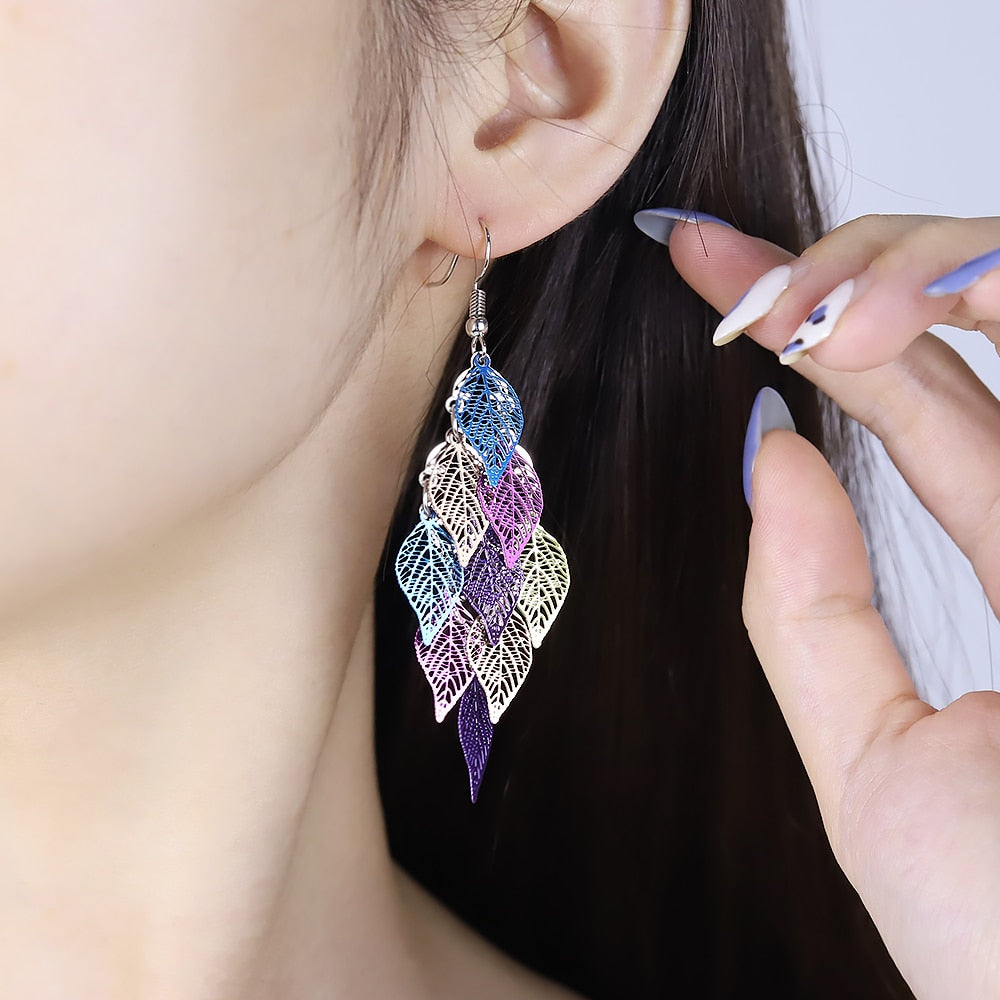 Ethnic Style Drop Earrings Small Nine Leaf Accessories Leaves Earring Bohemian Jewelry Dangle Earrings Exaggerated Women Gift - Charlie Dolly