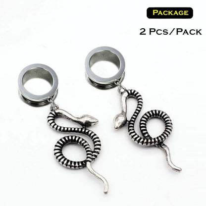 2 Pcs/Pack Screw-fit Cobra Snake Pendant Ear Tunnel Plugs Ear Gauges Flesh Piercing Stainless Steel Ear Expander Reamer 4mm-25