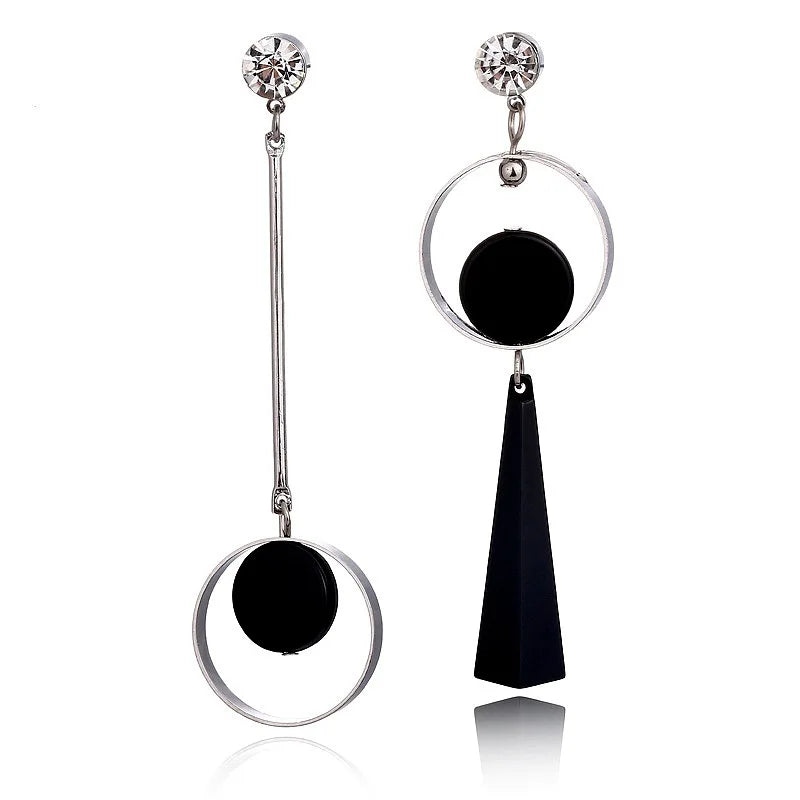 Boho Black Dangle Earrings for Women Long Hanging Earrings Leaf Pendants Pearl Crystal Geometric Earrings pendientes mujer