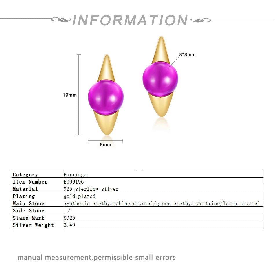 ALLNOEL 925 Silver Hoop Drop Earrings For Women Colorful Amethyst Citrine Crystal Candy Gold Color Fine Jewelry Gifts Wholesale
