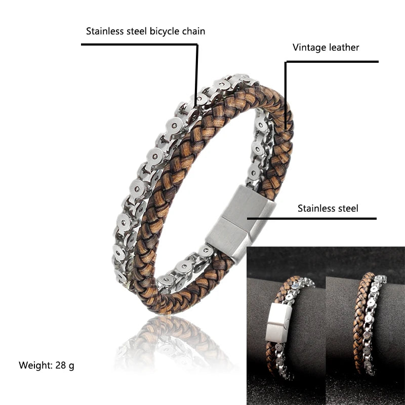Boho Jewelry Beads Leather Charm Bracelet for Men Women Stainless Steel Natural Stone Rosary love Bracelet Bangle  Gift Wholesal