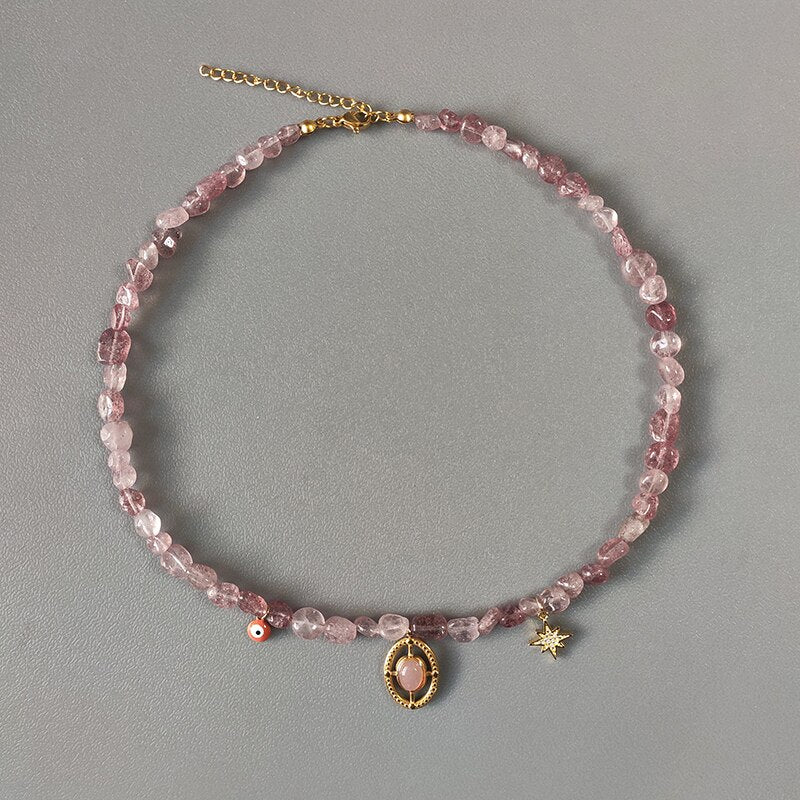 Hand-Made Exquisite Natural Stone Beaded Necklace Charm Eye Pattern Accessory Pendant Women Retro Fashion Neck Jewelry Колье - Charlie Dolly