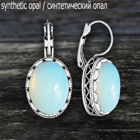 Oval Amethysts Earrings For Women Tibetan Silver Natural Stone Rose Quartz Lapis Lazuli Tiger Eye Fashion Earring - Charlie Dolly
