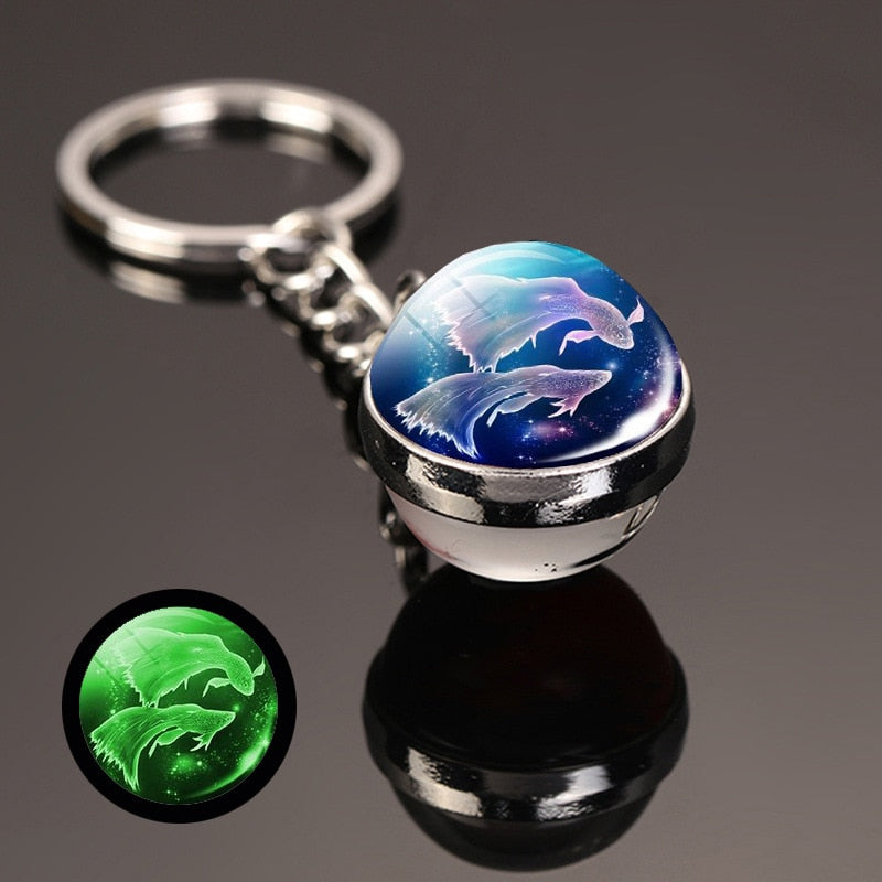 key chain accessories cute Fantasy Luminous 12 Constellation key ring Car Pendant Time Stone Glass Ball Keychain Accessories - Charlie Dolly