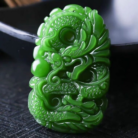 Natural Green Jade Dragon Carved Amulet Necklace