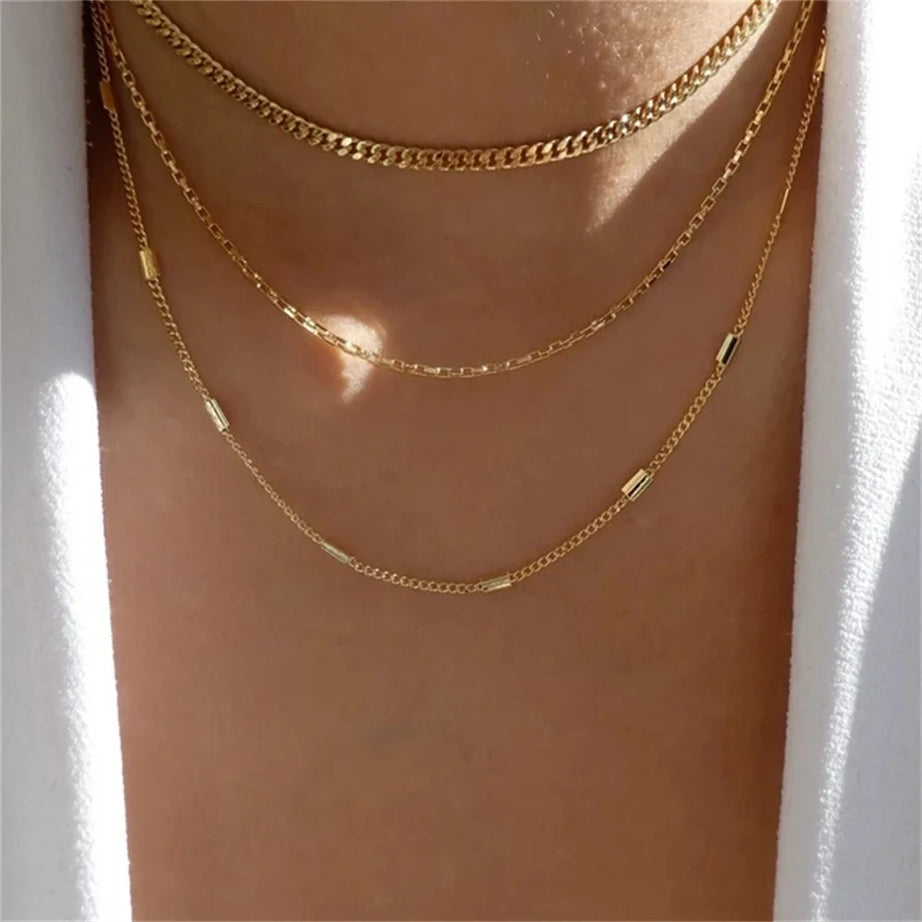 Gold Heart Multilayer Pendant Necklace Set Jewelry