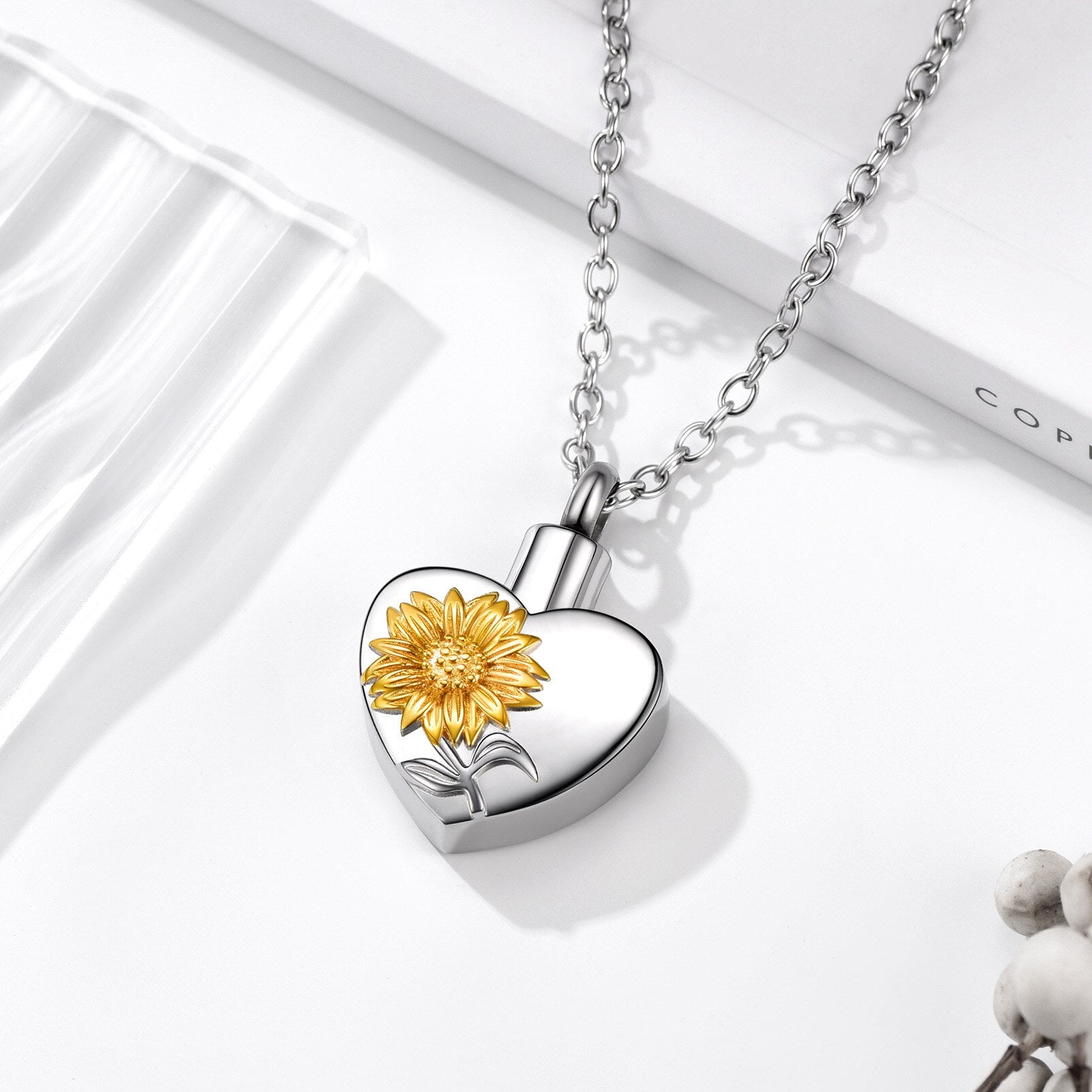 Starlord Stainless Steel Sunflower Ashes Urn Necklaces For Women Memorial Keepsake Cremation Jewelry PSP4883G - Charlie Dolly
