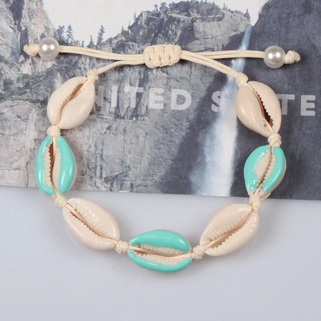 Rainbow Seashell Hand Knit Boho Bracelet
