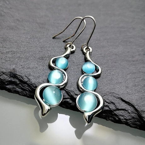 Silver Natural Stone Shine Drop Earrings Jewelry