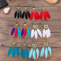 Bohemian White Semicircle Long  Feather Tassel Ladies Earrings Women Summer Indian Jewelry Natural Wood Beads Dangle Earrings - Charlie Dolly