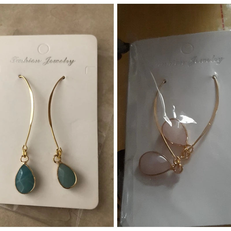 Natural Stone Teardrop Dangle Earrings, Amethyst Rose Quartz Elegant Party Jewelry