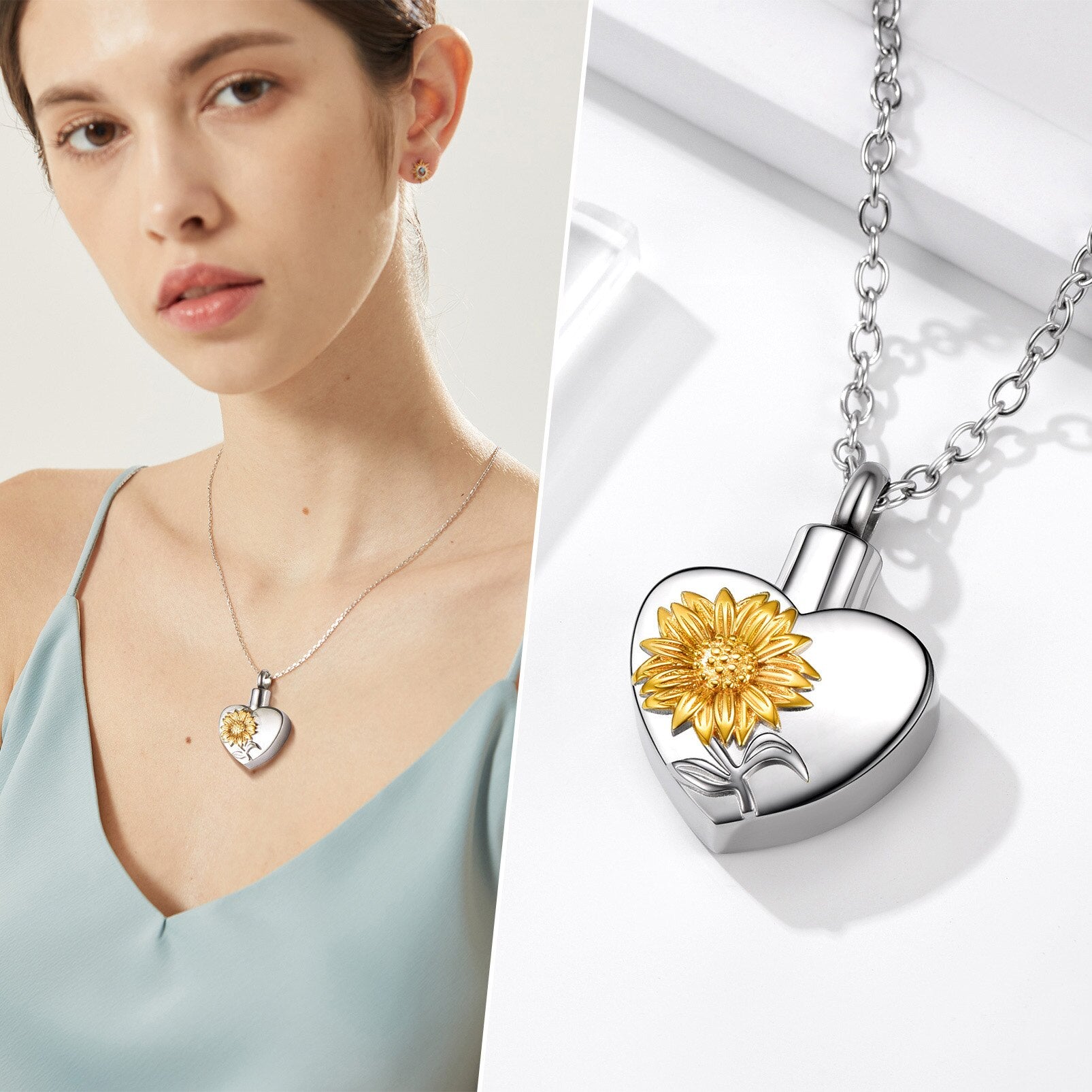 Starlord Stainless Steel Sunflower Ashes Urn Necklaces For Women Memorial Keepsake Cremation Jewelry PSP4883G - Charlie Dolly