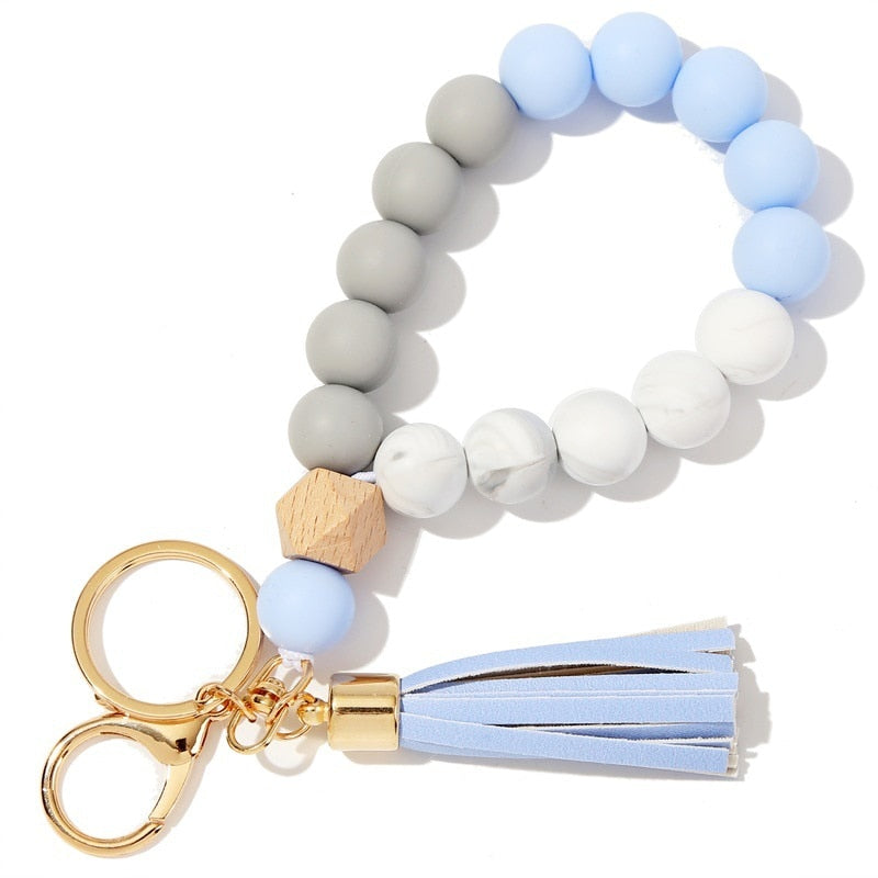 Silicone Keyring For Women Tassel Wood Beads Bracelet Keychain For Keys Multicolor Keychain Wholesale Accessories - Charlie Dolly