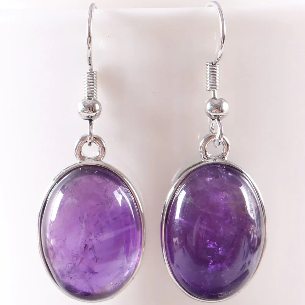 Natural Stone White Opal Howlite Dangle Earrings for Women Gem Blue Lapis Cabochon CAB Oval Beads Drop Earrings