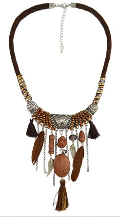 Thread Feather Bead Long Tassel Necklace Jewelry