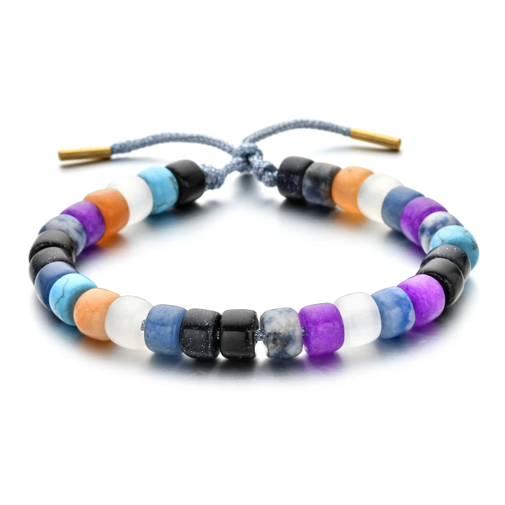 Vintage Boho Handmade Pull Tie on Rope Bracelet DIY Natural Stones Crystal Charm Beads Stone Trendy Bracelet Lucky Jewelry