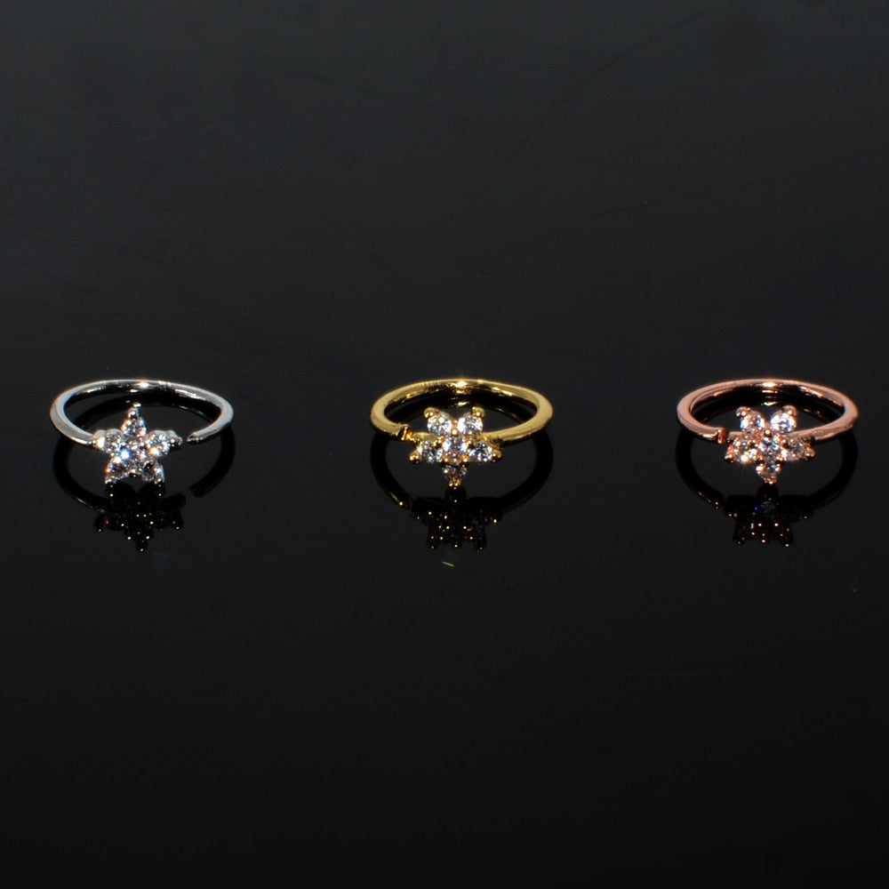 3PCS/Lot Nose Bendable Cz Ear Hoop Rings Nostril Zirconia Nose Ring Tiny Flower Helix Cartilage Body Piercing Jewelry 20G - Charlie Dolly