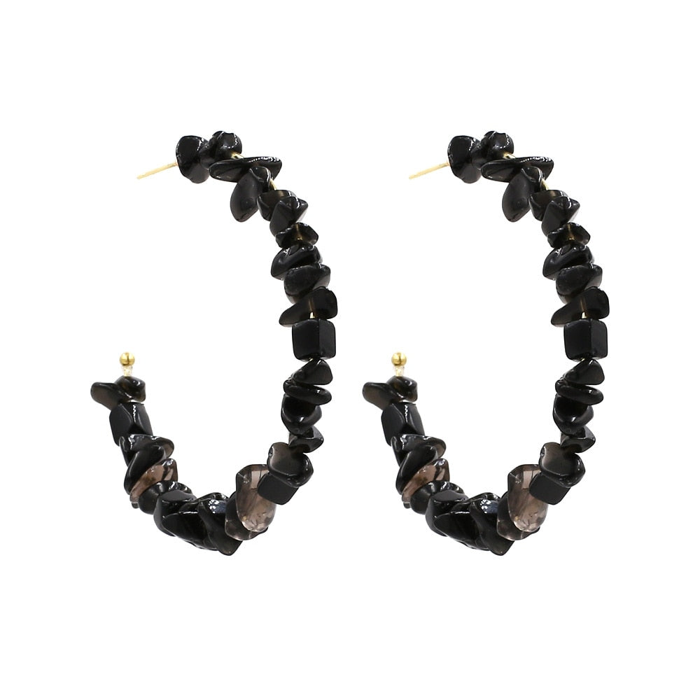 Design Natural Stone Broken Bead Hoop Earring Bohemian Beach Fashion Earring For Women Party Jewelry Gift - Charlie Dolly