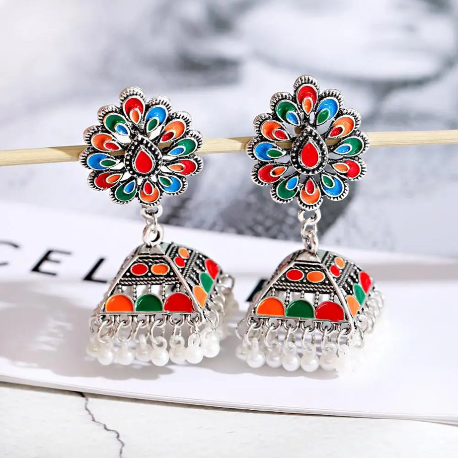 Pearl Bead Indian Jhumka Hanging Earrings Jewelry