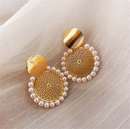 XIYANIKE Geometric Round Pearl Earrings Temperament Online Celebrity Earrings Personality Design Earrings