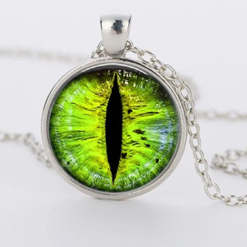 Red Cat Eye Charms Necklace Dragon Eyes Photo Glass Cabochon Handmade Black Chain Necklaces